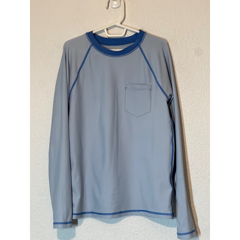 Crewcuts Boys Light Blue Long Sleeve Rash Guard UPF 50+ Size M Pocket Swim Shirt